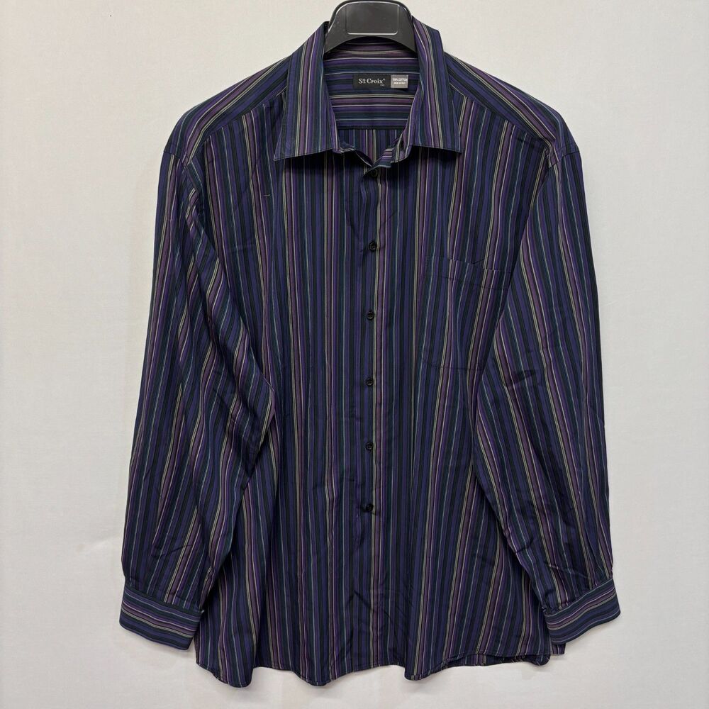St. Croix Men Long Sleeve Button Shirt Top Size XXL 2XL Stripes Cotton D044 -28